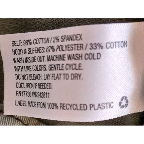 Mossimo Supply Co Large Women Green Utility Military Jacket Hoodie‎ Knit Sleeves - Picture 11 of 12